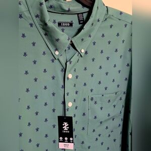 Izod Green Button-Down Shirt with Navy Turtle Motif